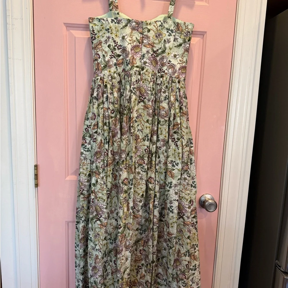 💗Aqua Blu Floral Silk Blend Lotus Drop Waist Maxi Dress Sundress Small - Picture 6 of 14